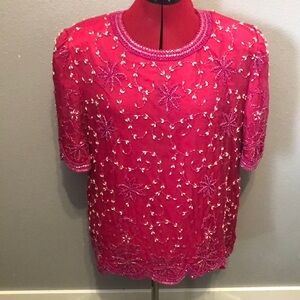 Vintage Elegant Wear Evening top Women's L formal sequins cocktail silk party